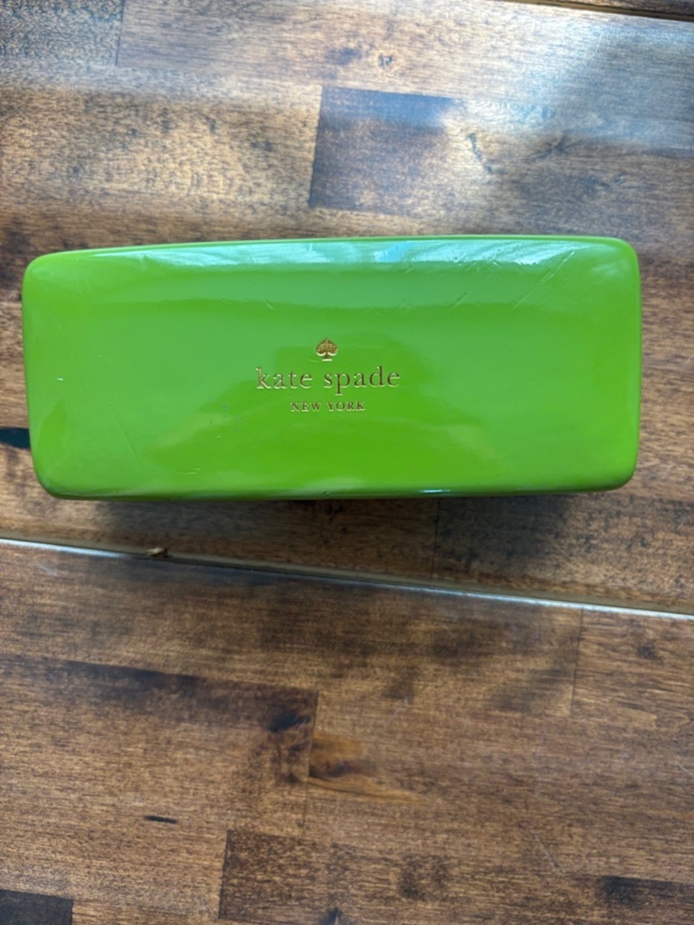 kate spade lime patent eyeglass case with gold logo